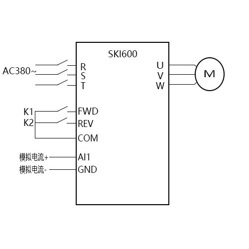 SK600三科變頻器外部端子啟停電流信號調速視頻指導
